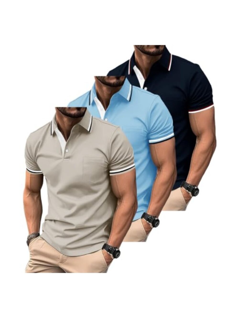 3 Pack Men's Short Sleeve Polo Shirts Lightweight Breathable Golf Casual Work